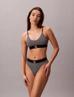 Bikini de cintura alta elástico em Microfiber com Monogram gráfico