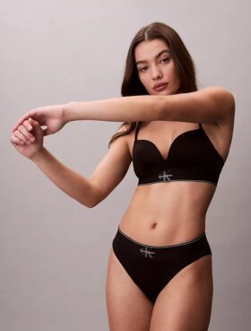 Bikini de cintura alta elástico em Microfiber com Monogram gráfico