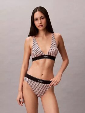 Bikini de cintura alta elástico em Microfiber com Monogram gráfico