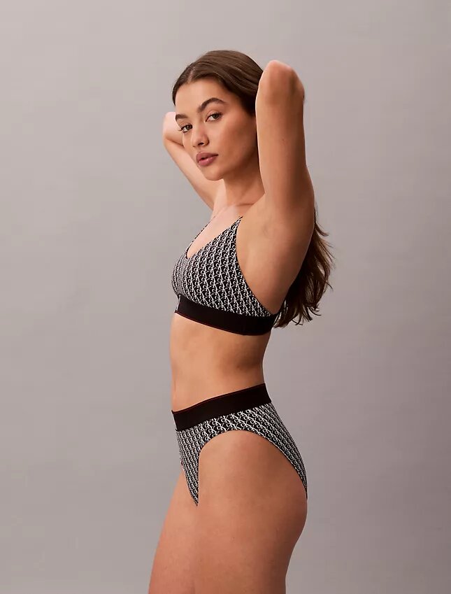 Bikini de cintura alta elástico em Microfiber com Monogram gráfico Bikini de cintura alta elástico em Microfiber com Monogram gráfico