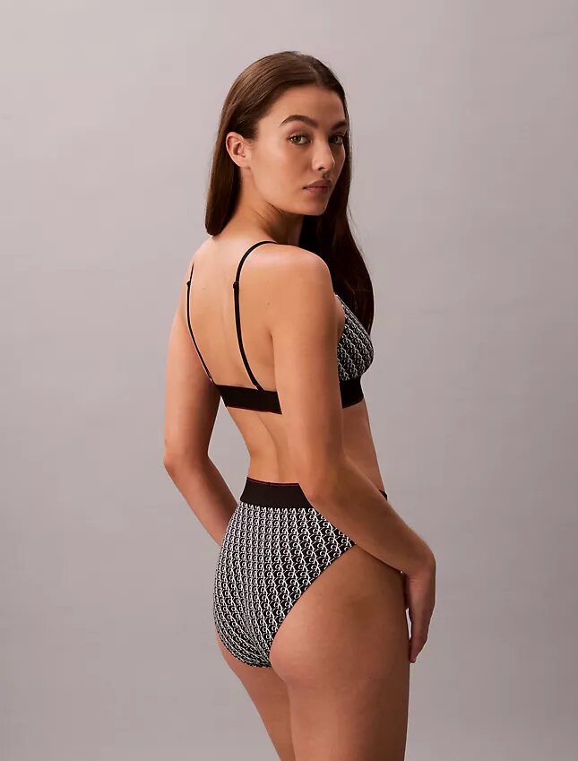 Bikini de cintura alta elástico em Microfiber com Monogram gráfico Bikini de cintura alta elástico em Microfiber com Monogram gráfico