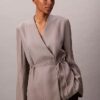 Blazer cruzado em jacquard de viscose