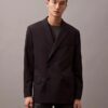 Blazer de mistura de gabardine de lã com fecho duplo
