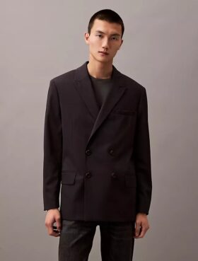 Blazer de mistura de gabardine de lã com fecho duplo