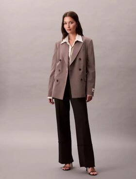 Blazer de mistura de gabardine de lã com fecho duplo