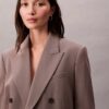 Blazer de mistura de gabardine de lã com fecho duplo