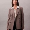 Blazer de mistura de gabardine de lã com fecho duplo
