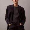 Blazer de mistura de gabardine de lã com fecho duplo