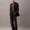 Blazer de mistura de gabardine de lã com fecho duplo
