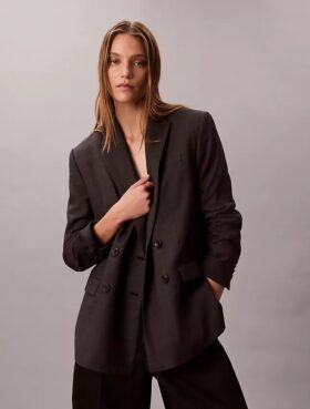 Blazer Descontraído em Mistura de Lã com Padrão Houndstooth