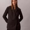 Blazer Descontraído em Mistura de Lã com Padrão Houndstooth