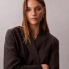 Blazer Descontraído em Mistura de Lã com Padrão Houndstooth