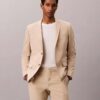 Blazer justo em mistura de linho