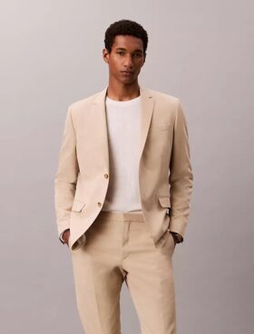 Blazer justo em mistura de linho