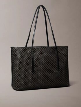 Bolsa Tote com Logótipo Emblemático em Toda a Superfície e Bolsa