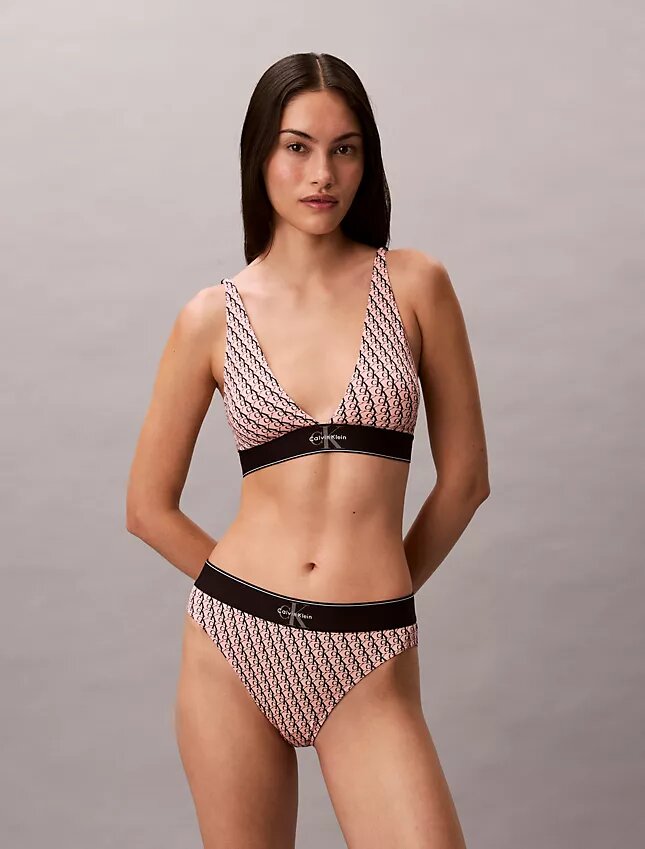 Bralette triangular com forro leve, em microfibra elástica com Monogram gráfico Bralette triangular com forro leve, em microfibra elástica com Monogram gráfico