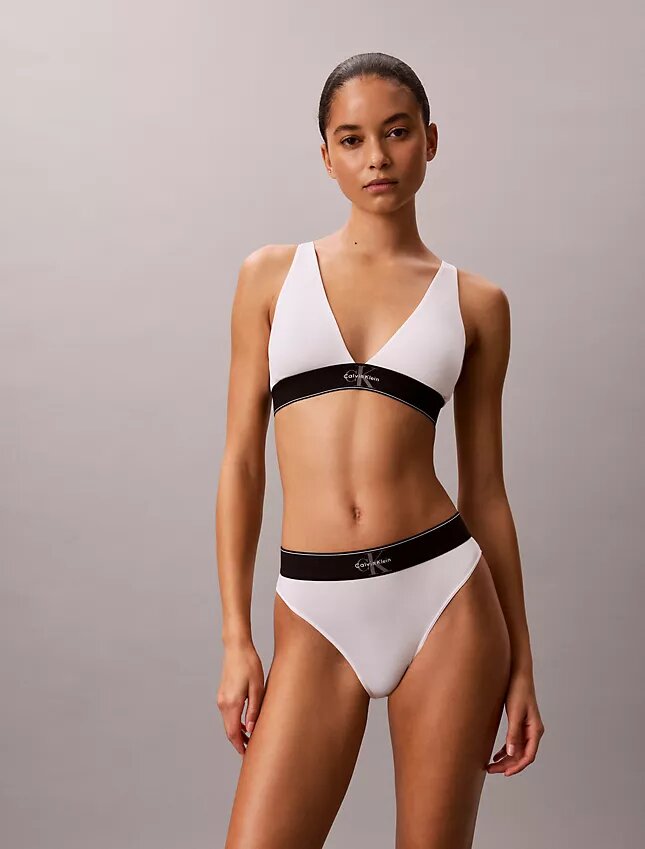 Bralette triangular com forro leve, em microfibra elástica com Monogram gráfico Bralette triangular com forro leve, em microfibra elástica com Monogram gráfico