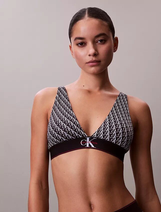 Bralette triangular com forro leve, em microfibra elástica com Monogram gráfico Bralette triangular com forro leve, em microfibra elástica com Monogram gráfico