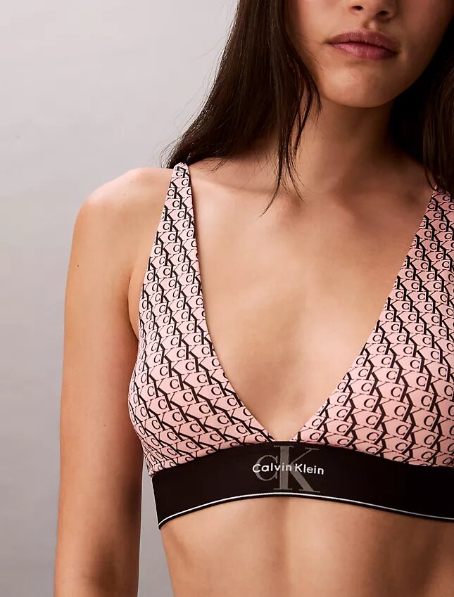 Bralette triangular com forro leve, em microfibra elástica com Monogram gráfico Bralette triangular com forro leve, em microfibra elástica com Monogram gráfico