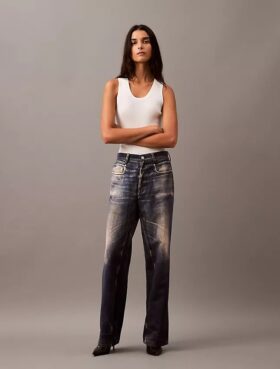 Calças de Denim com estampado