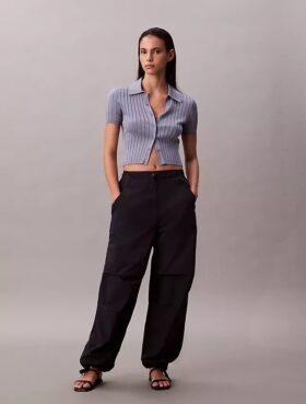 Calças de nylon enrugado estilo pára-quedas