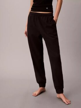 Calças de pijama em mistura de felpo de algodão