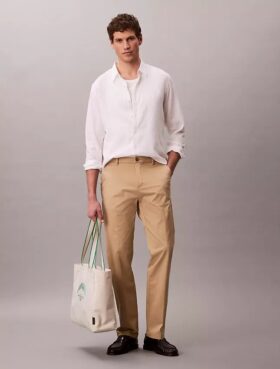 Calças Retas em Cotton Stretch