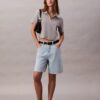Calções Bermuda em Denim Descontraído com Mistura de Linho