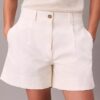 Calções Bermuda em sarja Cotton Stretch de algodão com pregas Calções Bermuda em sarja Cotton Stretch de algodão com pregas