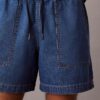 Calções de Denim com mistura de linho Calções de Denim com mistura de linho