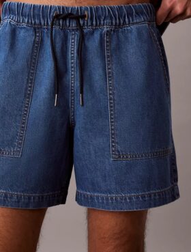 Calções de Denim com mistura de linho
