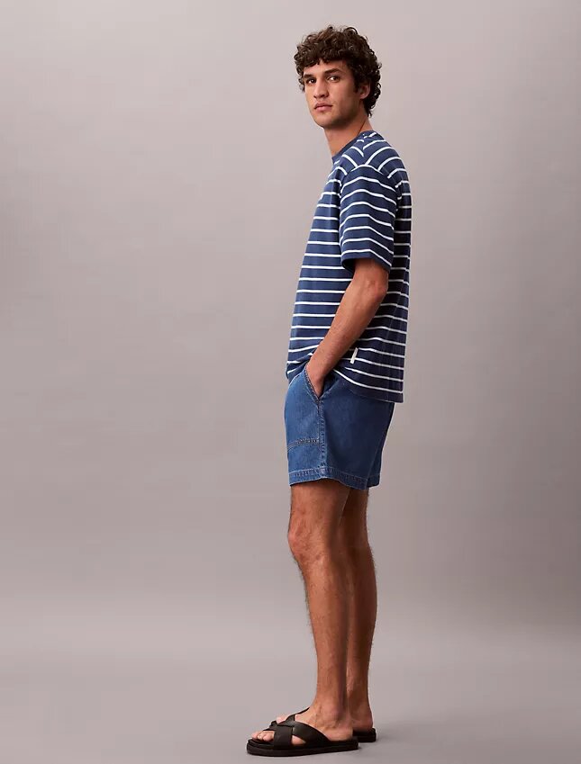 Calções de Denim com mistura de linho Calções de Denim com mistura de linho