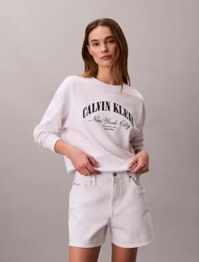Calções de Denim midi de cintura alta