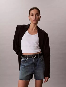 Calções de Denim midi de cintura alta