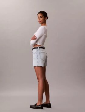Calções de Denim midi de cintura alta