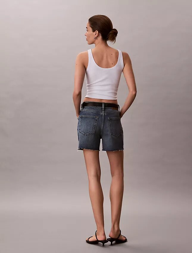 Calções de Denim midi de cintura alta Calções de Denim midi de cintura alta