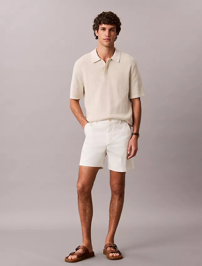 Calções retos em Cotton Stretch Calções retos em Cotton Stretch