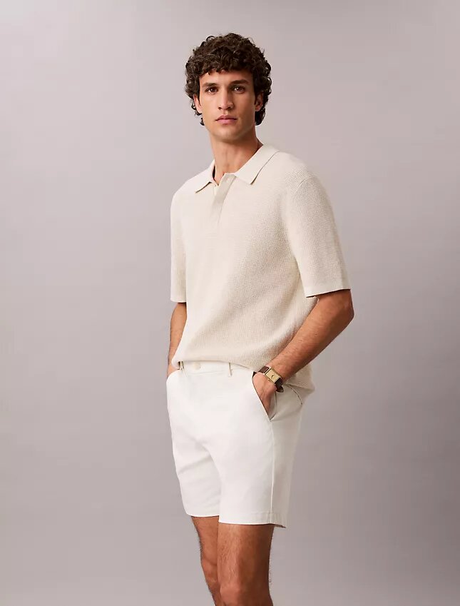 Calções retos em Cotton Stretch Calções retos em Cotton Stretch