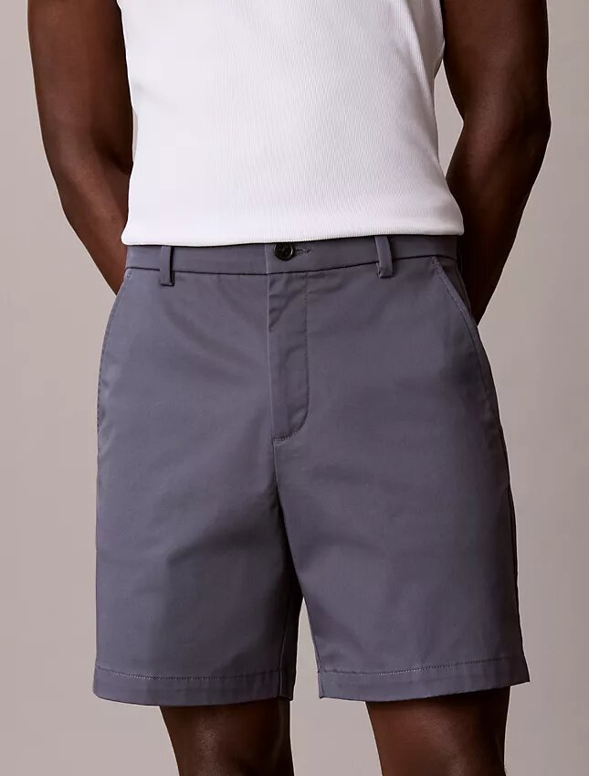 Calções retos em Cotton Stretch Calções retos em Cotton Stretch