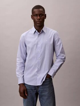 Camisa clássica com botões em listras de Cotton Stretch