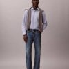 Camisa clássica com botões em listras de Cotton Stretch