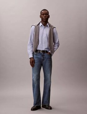 Camisa clássica com botões em listras de Cotton Stretch