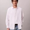 Camisa clássica de botões em oxford de algodão Cotton Stretch às riscas