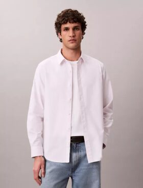Camisa clássica de botões em oxford de algodão Cotton Stretch às riscas