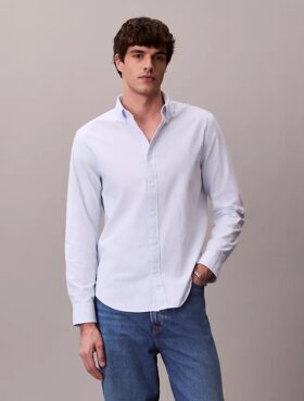 Camisa clássica de botões em oxford de algodão Cotton Stretch às riscas
