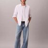 Camisa clássica de botões em oxford de algodão Cotton Stretch às riscas