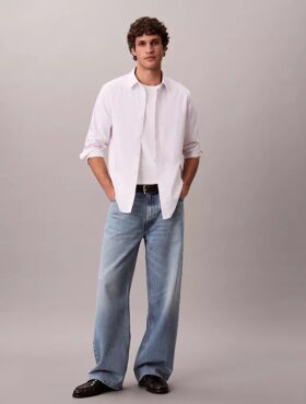 Camisa clássica de botões em oxford de algodão Cotton Stretch às riscas