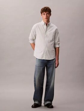 Camisa clássica de botões Oxford às riscas