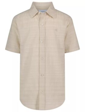 Camisa clássica de botões para meninos com riscas texturizadas