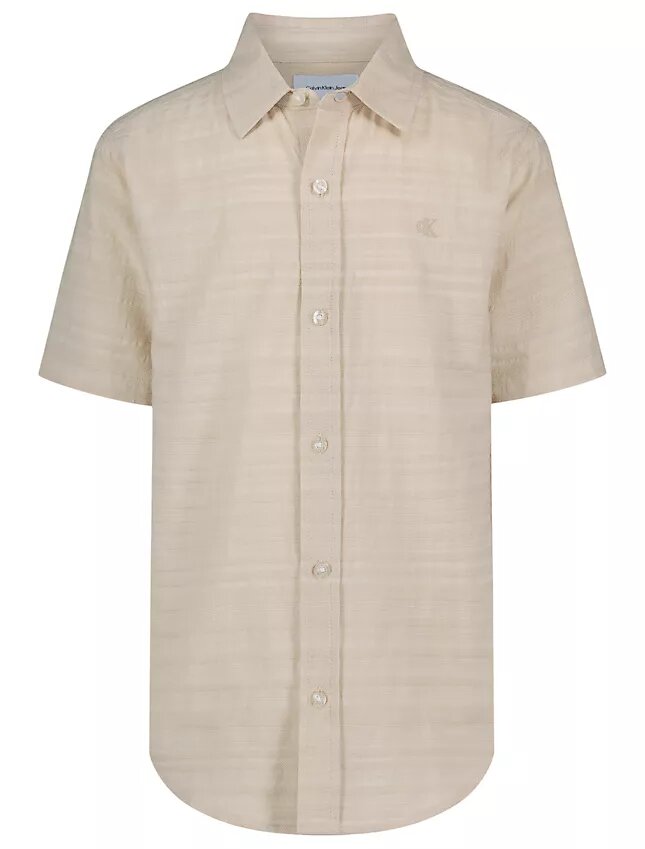 Camisa clássica de botões para meninos com riscas texturizadas Camisa clássica de botões para meninos com riscas texturizadas